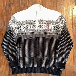 Talbots snowflake Sweater quarter zip Cotton winter‎ Sz. Large.  (2R-1)